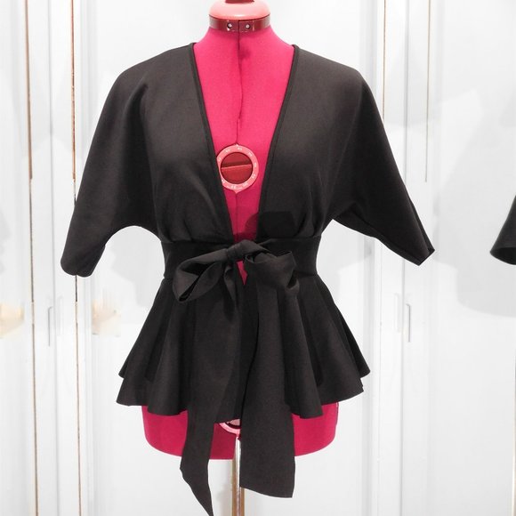 Shein Peplum Black Wrap Top - Picture 1 of 9